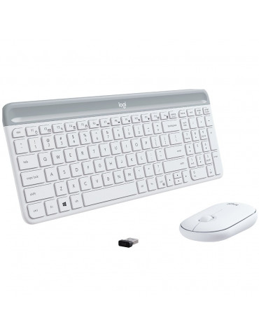 Безжичен комплект клавиатура и мишка Logitech Slim Combo MK470, бял - 920-009205