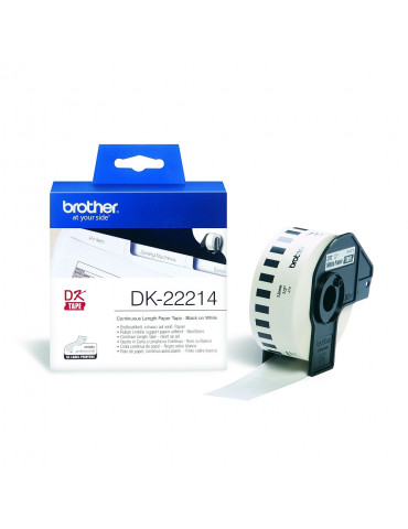 Brother DK-22214 White Continuous Length Paper Tape 12mm x 30.48m, Black on White