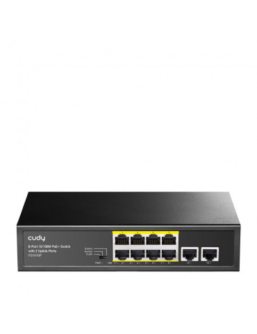 Суич Cudy FS1010P, 8 портов, 10/100, PoE  Switch 150W, 2 x Uplink порта