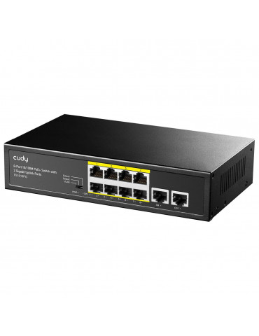 Суич Cudy FS1010PG, 8 портов, 10/100, PoE  Switch 120W, 2 x Uplink порта