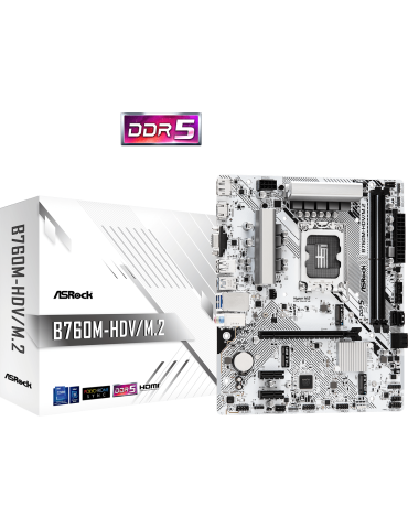 Дънна платка ASRock B760M-HDV/M.2, LGA1700, DDR5, PCI-E 4.0, 2x M.2, USB Type-C, Micro ATX