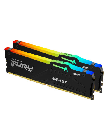 RAM памет Kingston 64GB (2x32GB) DDR5 6000MHz CL30 FURY Beast Black RGB AMD Expo - KF560C30BBEAK2-64