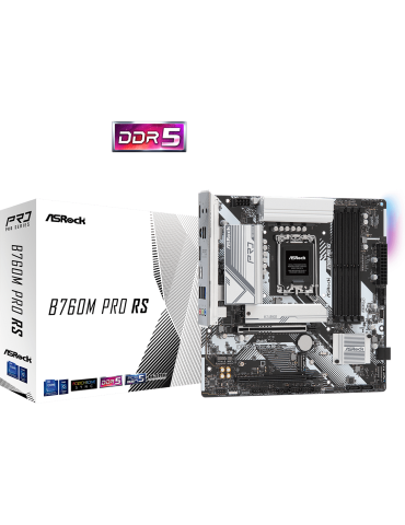 Дънна платка AsRock B760M Pro RS, LGA1700, DDR5, 1x PCIe 5.0, 3x Hyper M.2 PCIe Gen4x4