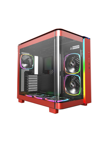 Кутия за компютър Montech KING 95 Pro, Dual Chamber Mid-tower Case, 6 ARGB Fans, 2 Front Panels, Red - MONTECH-KING-95-PRO-RD