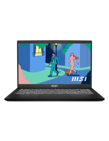 Лаптоп MSI Modern 15 B12MO, Intel i7-1255U, 15.6" FHD, IPS, RAM 16GB DDR4, 512GB SSD, Iris Xe Graphics, Single backlight KB(White), Classic Black - 9S7-15H112-841