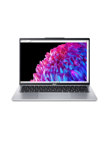 Лаптоп Acer Swift Go14 SFG14-73-714G, Intel Core Ultra 7 155U, 14" WQ 2.2K IPS SlimBezel, RAM 16GB LPDDR5, 1TB SSD, CR MicroSD, FPR, Win 11 Home, Silver - NX.KW0EX.002