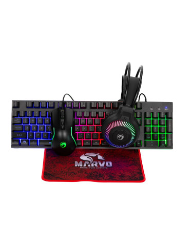 Геймърски комплект Marvo COMBO Loot 40 CM416 4-in-1, Keyboard, Headset, Mouse, Mousepad - MARVO-CM416