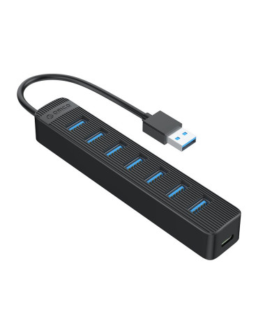 Хъб Orico USB3.0 HUB 7 port - Type C input, 0.15m cable, aux Type-C power input - TWU3-7A-BK