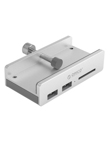  Хъб Orico USB 3.0 HUB Clip Type 2 port, SD card reader - aux Micro-USB power input, Aluminum - MH2AC-U3-SV-BP