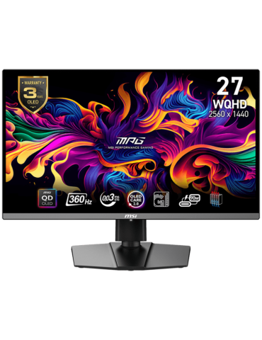 Монитор MSI MPG 271QRX QD-OLED, 27" 360Hz, WQHD (2560x1440) 16:9, QD-OLED Anti-Reflection, 0.03ms, AMD FreeSync Premium Pro, DP, HDMI, Type-C, USB, Headphone out - 9S6-3CD79A-001