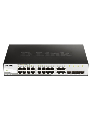 Суич D-Link DGS-1210-16/E, 16-портов 10/100/1000 Gigabit Smart Switch including 4 Combo 1000BaseT/SFP, управляем, за монтаж в шкаф