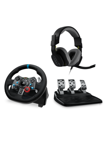 Волан Logitech Driving Force G29 PS3/PS4/PS5/PC в комплект с геймърски слушалки Astro A10 - 991-000486