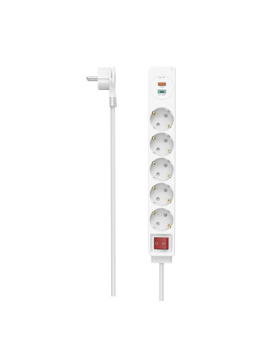 Разклонител HAMA USB-C/USB-A 3.4A, 5 гнезда, 2x USB, PD/Quick charge, макс 18W, 1.4м, 3680W, бял - 223186