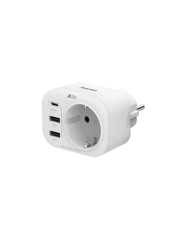 Мултипортов контакт HAMA, 4 гнезда, 1 x USB-C PD, 2 x USB-A, 20W, Бял - 223342