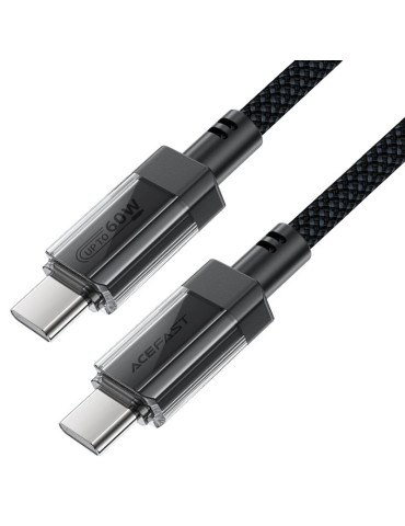 Кабел Acefast USB-C to USB-C Cable 60W Stainless steel in transparent shell 1.2m - C12-03 - Black - ACEFAST-C12-03-BK