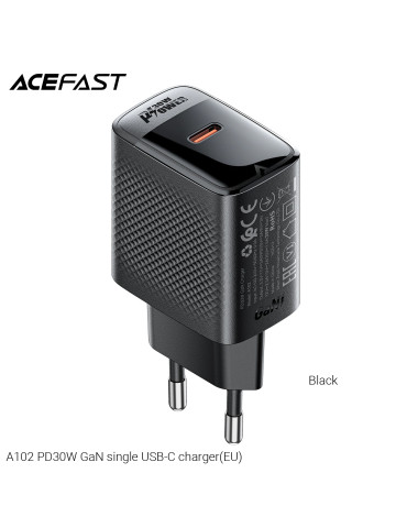 Универсално зарядно за стена Acefast Charger Wall GaN PD30W - A102 - USB-C x 1, Black - ACEFAST-A102-BK