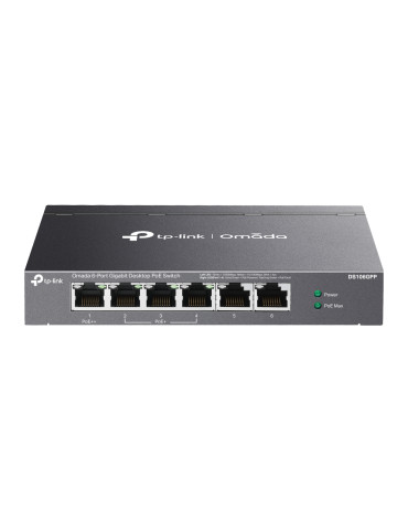 6-портов гигабитов неуправляем комутатор TP-Link Omada DS106GPP с 3-портов PoE  и 1-портов PoE  