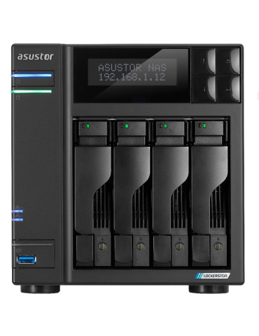 Мрежови сториджи Asustor Lockerstor AS6704T, 4 Bay NAS, Intel Jasper Lake Quad-Core 2.0GHz, 4GB RAM DDR4, 2.5GbE x 2, M.2 SSD Slotsx4 (Diskless), USB 3.2 Gen 2x2, Black