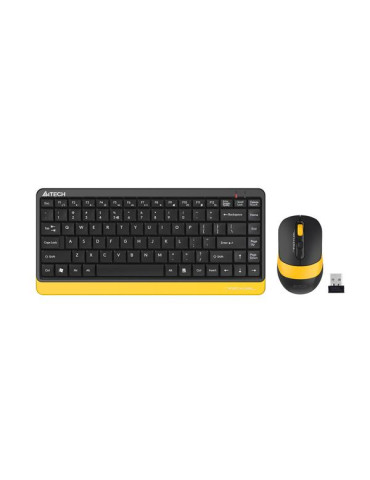 Безжичен комплект клавиатура и мишка A4Tech Fstyler FG1110, Черен/Жълт - FG1110-BEE