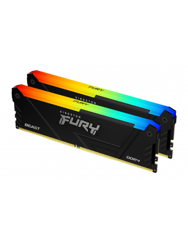 RAM памет Kingston 32GB(2x16GB) DDR4 3200MHz FURY Beast Black RGB, CL16 2Rx8 - KF432C16BB12AK2/32