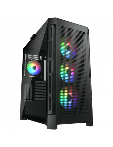 Кутия за компютър Cougar DUOFACE PRO RGB Black, Mid Tower, 3x 120 ARGB Fans, RGB Button, Tempered Glass - CG385AD100001