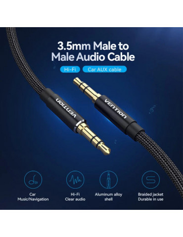 Аудио Кабел Vention 3.5mm Audio Cable M/M Cotton Braided 0.5m - BAWBD - BAWBD