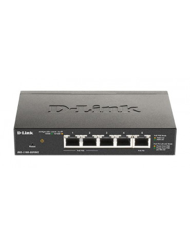 Суич D-Link DGS-1100-05PDV2, 5 портов 10/100/1000 Gigabit Smart Switch,PoE, управляем