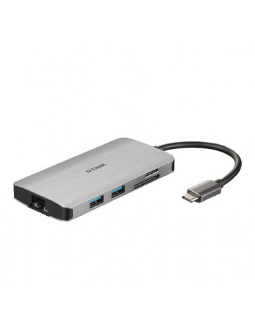 D-Link 8-in-1 USB-C хъб with HDMI/Ethernet/Card Reader/Power Delivery - DUB-M810