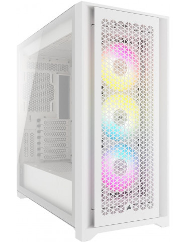 Кутия за компютър Corsair iCUE 5000D RGB Airflow Mid Tower, Tempered Glass, Бял - CC-9011243-WW