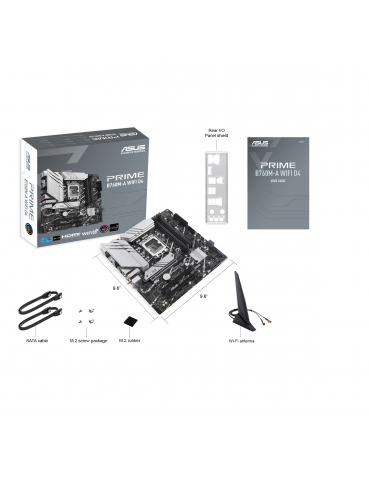 Дънна платка Asus PRIME B760M-A WIFI D4, LGA 1700, mATX, 4xDDR4, 2xM.2 Gen4, WiFi 6