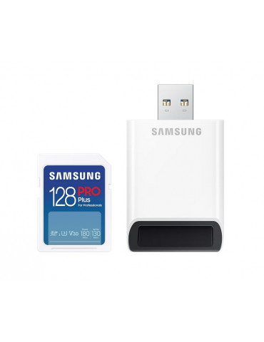 SD карта Samsung 128GB SD Card PRO Plus with USB Reader, Class10, Read 180MB/s - Write 130MB/s - MB-SD128SB/WW