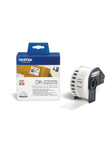 Brother DK-22225 White Continuous Length Paper Tape 38mm x 30.48m, Black on White