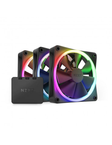 Комплект вентилатори NZXT F120 RGB Black 3 броя и NZXT RGB контролер - RF-R12TF-B1