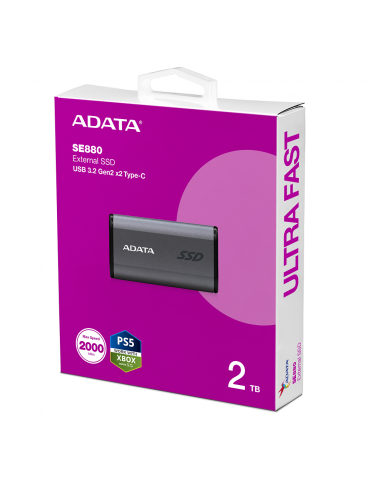 Външен SSD диск Adata 2TB SE880, USB 3.2 Gen 2 Type-C, GRAY - AELI-SE880-2TCGY