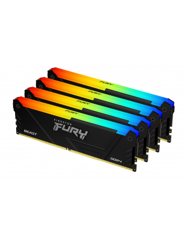 RAM памет Kingston 128GB(4x32GB) DDR4 3200MHz CL16 2Rx8 FURY Beast Black RGB - KF432C16BB2AK4/128