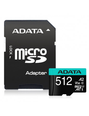 Карта памет Adata 512GB MicroSDXC UHS-I U3 V30S A2 (1 adapter) - AUSDX512GUI3V30SA2-RA1