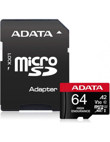 Карта памет Adata 64GB MicroSDXC UHS-I U3 V30S(R100MB/s) HIGH (1 adapter) - AUSDX64GUI3V30SHA2-RA1