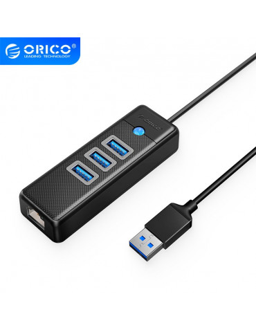 Хъб Orico HUB USB3.0 3 port   LAN 1000M - PW3UR-U3-015-BK-EP