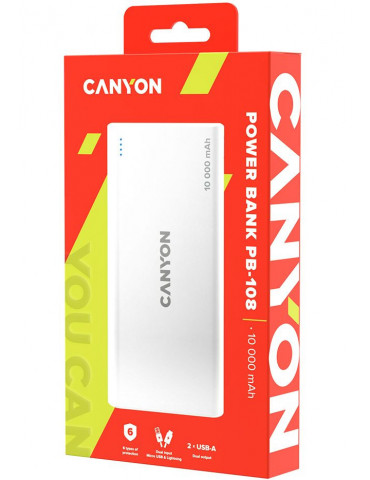 Външна батерия Canyon PB-108 10000mAh, бял - CNE-CPB1008W