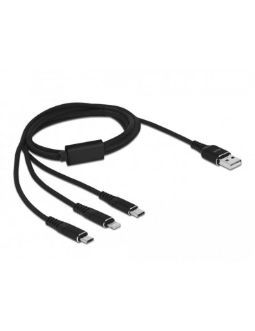 Кабел за зареждане Delock 87155, 3 в 1, USB - Lightning MicroUSB USB-C, 1м, Черен