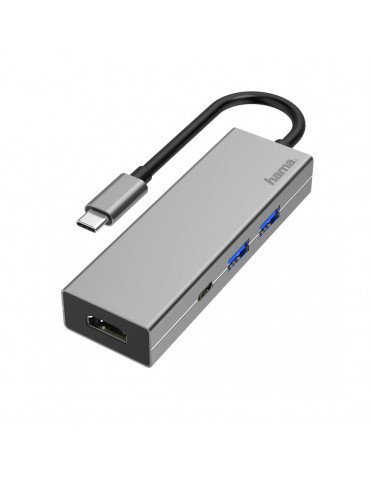 4-портов хъб USB-C HAMA Aluminium, USB 3.1 Gen1, 2 x USB-A, 1 x USB-C, 1х HDMI, Сребрист