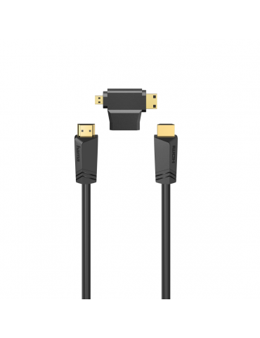 Кабел HAMA 205162, HDMI мъжко - HDMI мъжко,   HDMI адаптер(mini / micro), 1.5 м, Черен