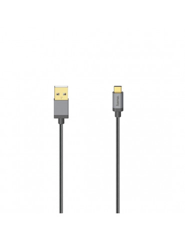 Кабел HAMA 200502, USB-C мъжко - USB-A мъжко, 0.75 м., 5 звезди, 480Mbit/s, Черен