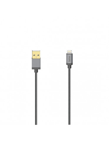 Кабел HAMA Elite USB-A мъжко - Lightning мъжко, 0.75 м., метал, Антрацит