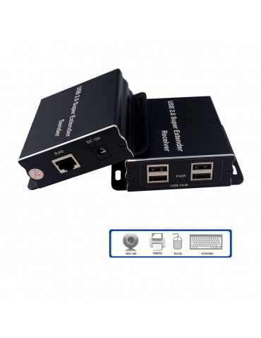 USB Extender (усилвател) ESTILLO ASKHU04-USB 1x4, усилва USB сигнал до 100 м по UTP кабел CAT5e/6