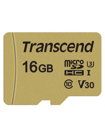 SD карта Transcend 16GB microSD UHS-I U3 с адаптер, MLC - TS16GUSD500S