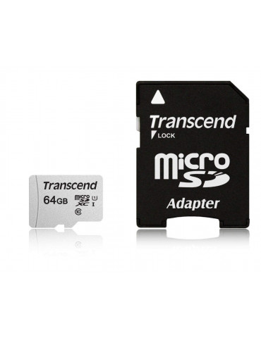 SD карта Transcend 64GB microSD UHS-I U1 с адаптер - TS64GUSD300S-A