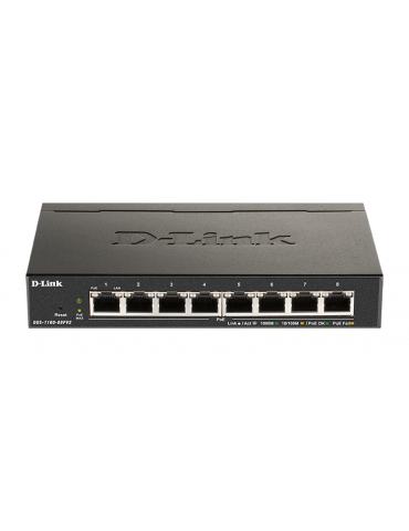 Суич D-Link DGS-1100-08PV2, 8 портов PoE 10/100/1000 Gigabit Smart Switch, управляем, за монтаж в шкаф